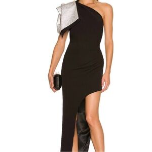Bronx and Banco Black Asymmetrical Dress with Silver Detail